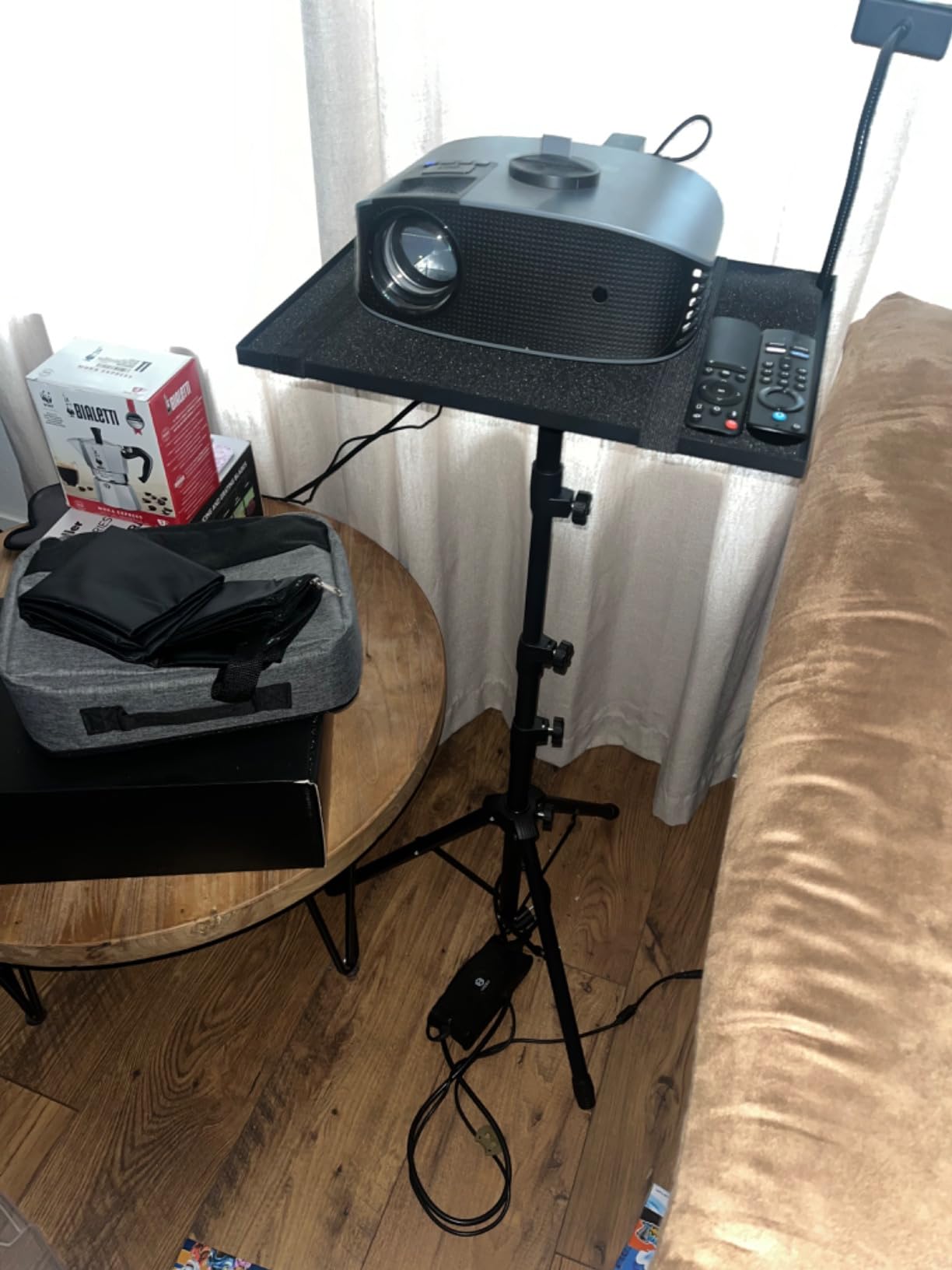 Kereal Laptop Projector Tripod Stand, Universal Portable Floor Holder Mount Stand for DJ Equipment,Office,Stage,Studio,Podium,Adjustable Height 25 to 50 Inch, with Tray and Gooseneck Phone Holder customer photo 2