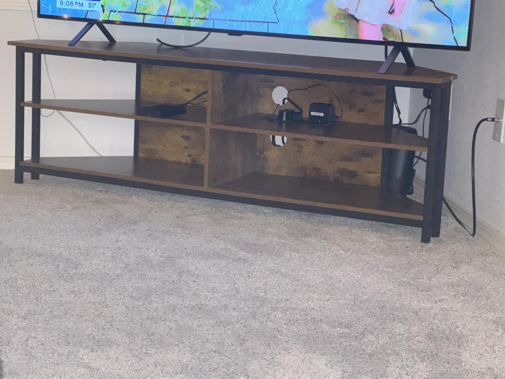 Unikito 55'' Corner TV Stand with Power Outlet, Corner Entertainment Center TV Console Table with 4 Open Storage Shelves customer photo 1