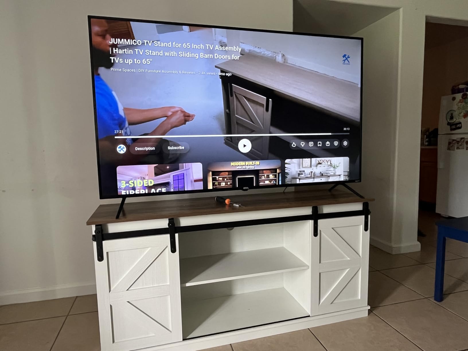 JUMMICO TV Stand for 65 Inch TV, Entertainment Center with Storage Cabinets and Sliding Barn Doors, Mid Century Modern Media TV Console Table for Living Room Bedroom customer photo 2