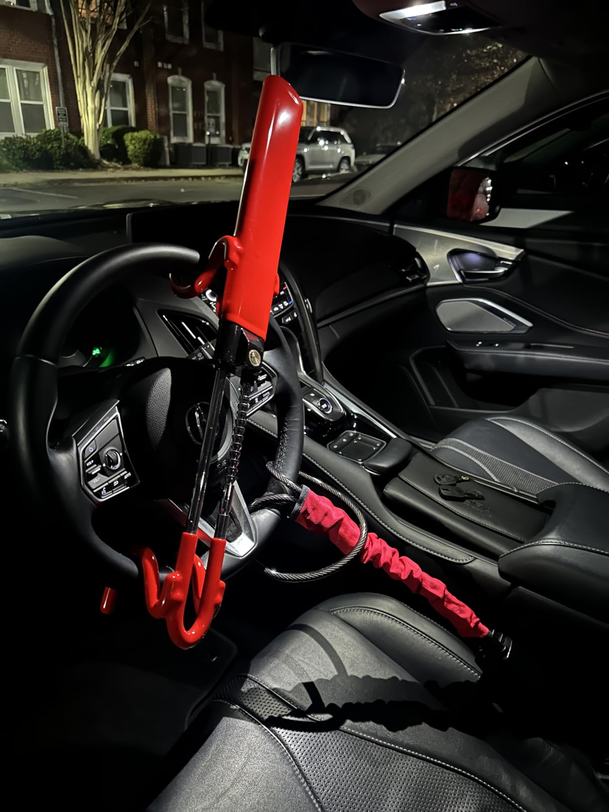 KAYCENTOP Car Steering Wheel Lock, Seat Belt Lock, Anti-Theft Device, Max 17 Inch Length, Small and Light-Weight, Multi-Functional, Fit Most Vehicle, SUV, Golf Cart Security (Red) customer photo 1