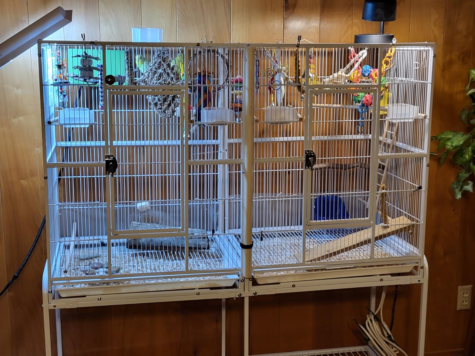 Large Double Birdhouse Treehouse Bird Flight Center Divider Cage with Side Breeding Nest Doors Removable Rolling Stand customer photo 2