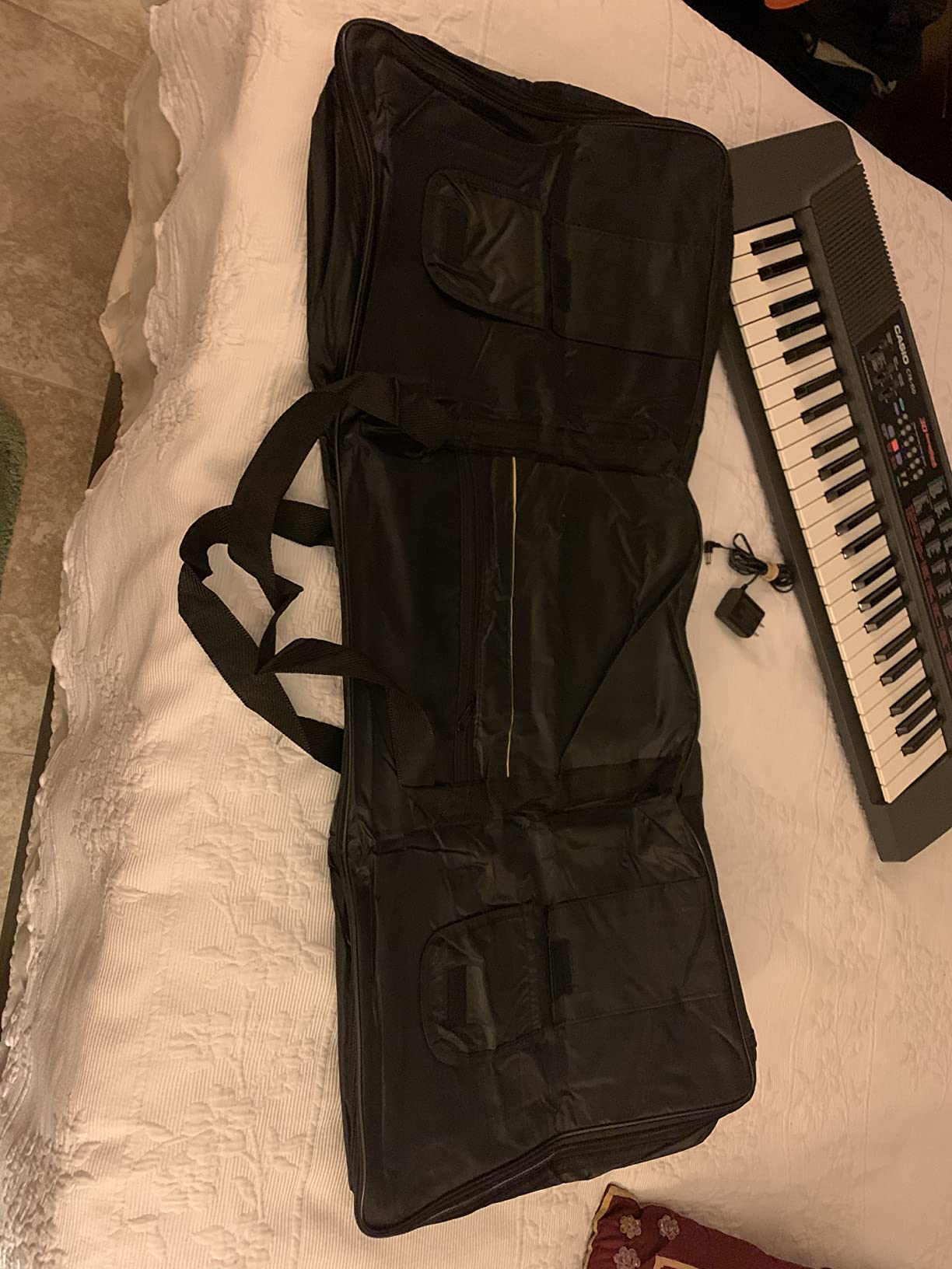 Monkeysell 61 Key Keyboard Case, Padded Carrying Bag Water-Resistant 420D Oxford cloth, 3 Exterior Zipper Pockets, Top Handle Fits Most 61-Key Electric Keyboards (38.5