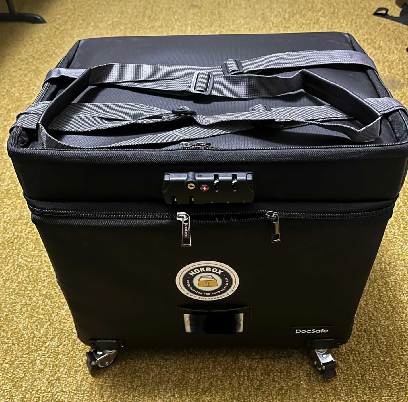 DocSafe Fireproof Document Box with Lock, 2-Layer File Box with Wheels, Collapsible File Storage Organizer with Pockets, Large Portable Home Filing Cabinet for Hanging Folders, Black customer photo 1