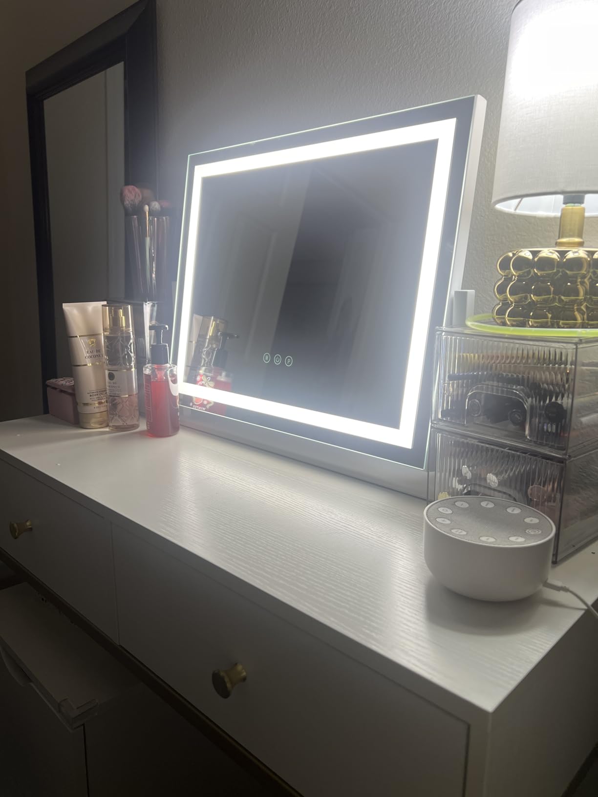 FENNIO Vanity Mirror with Lights 22''x17'' Makeup Mirror with Lights,Vanity Mirror Touch Screen with 3-Color Lighting,Dimmable,for Vanity Desk Tabletop customer photo 2