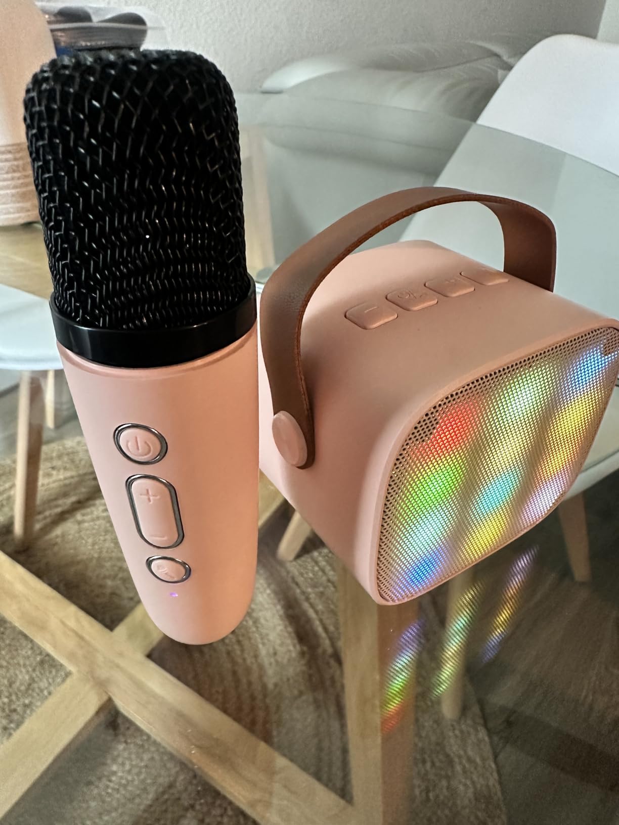 Mini Karaoke Machine for Kids Adults, Portable Bluetooth Speaker with 2 Wireless Microphones, Birthday Easter Gifts customer photo 1