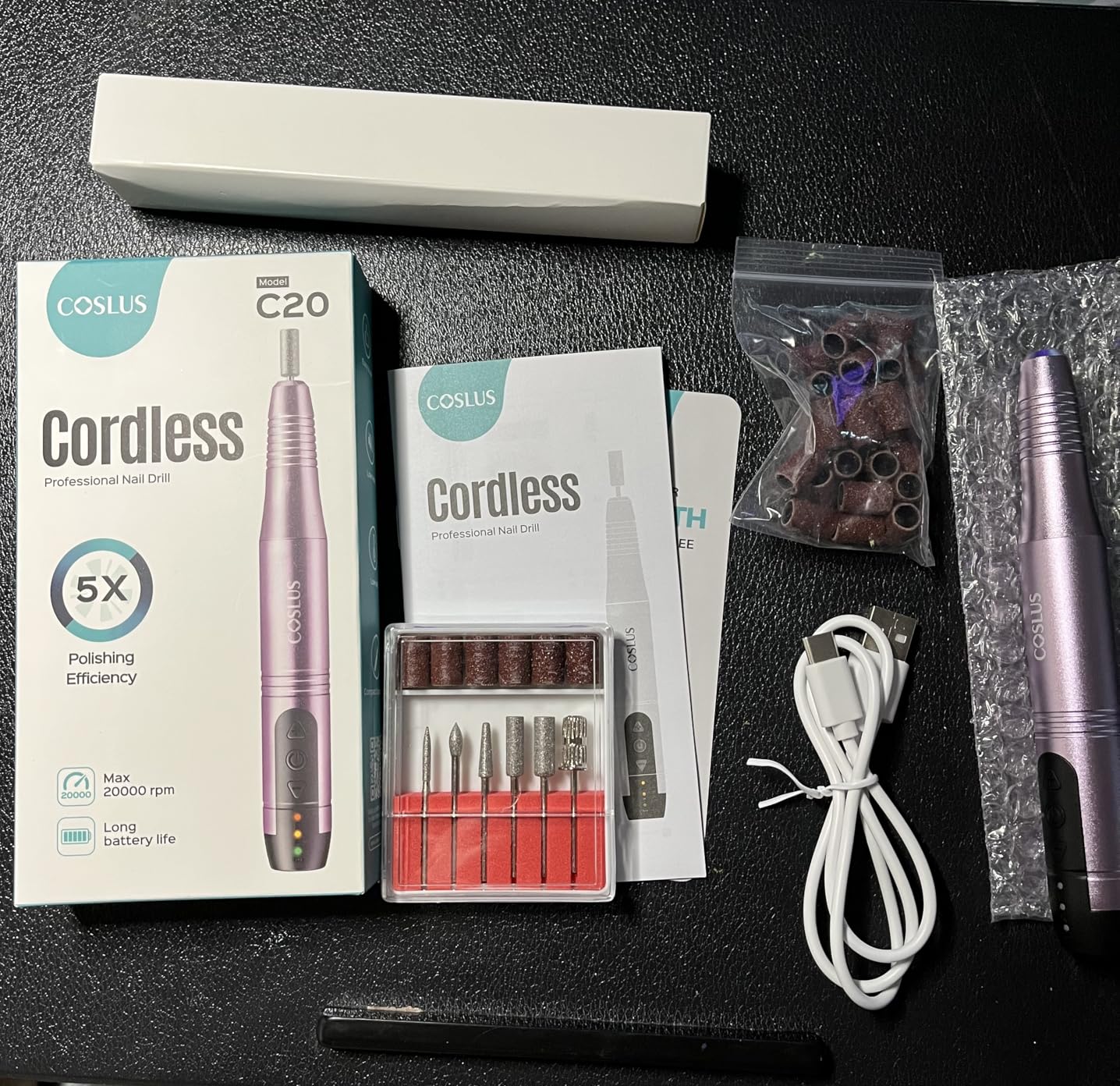 COSLUS C20 Cordless Nail Drill Electric File: Professional for Acrylic Gel Dip Powder Nails Portable Nail Drill Machine Kit for Manicure Pedicure Nail Set with Everything Rechargeable Lightweight customer photo 1