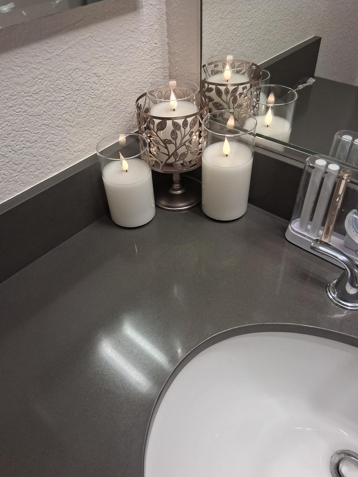Rechargeable Flameless Glass Pillar Candles-Easter Flameless Candles Decorations,-Set of 3, Realistic Flickering LED Light,Remote & Timer, Ideal for Living Room, Bedroom & Easter Decor customer photo 1