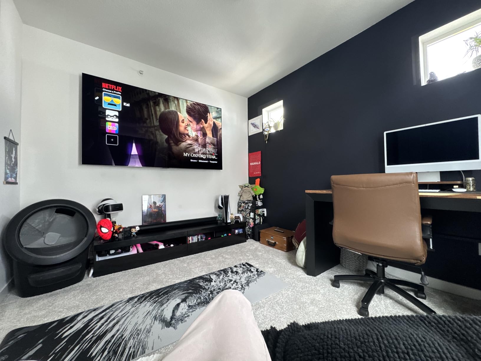 Solid Wood Floating TV Stand, Wall Mounted TV Shelf with Led Lights & Power Outlet, 71