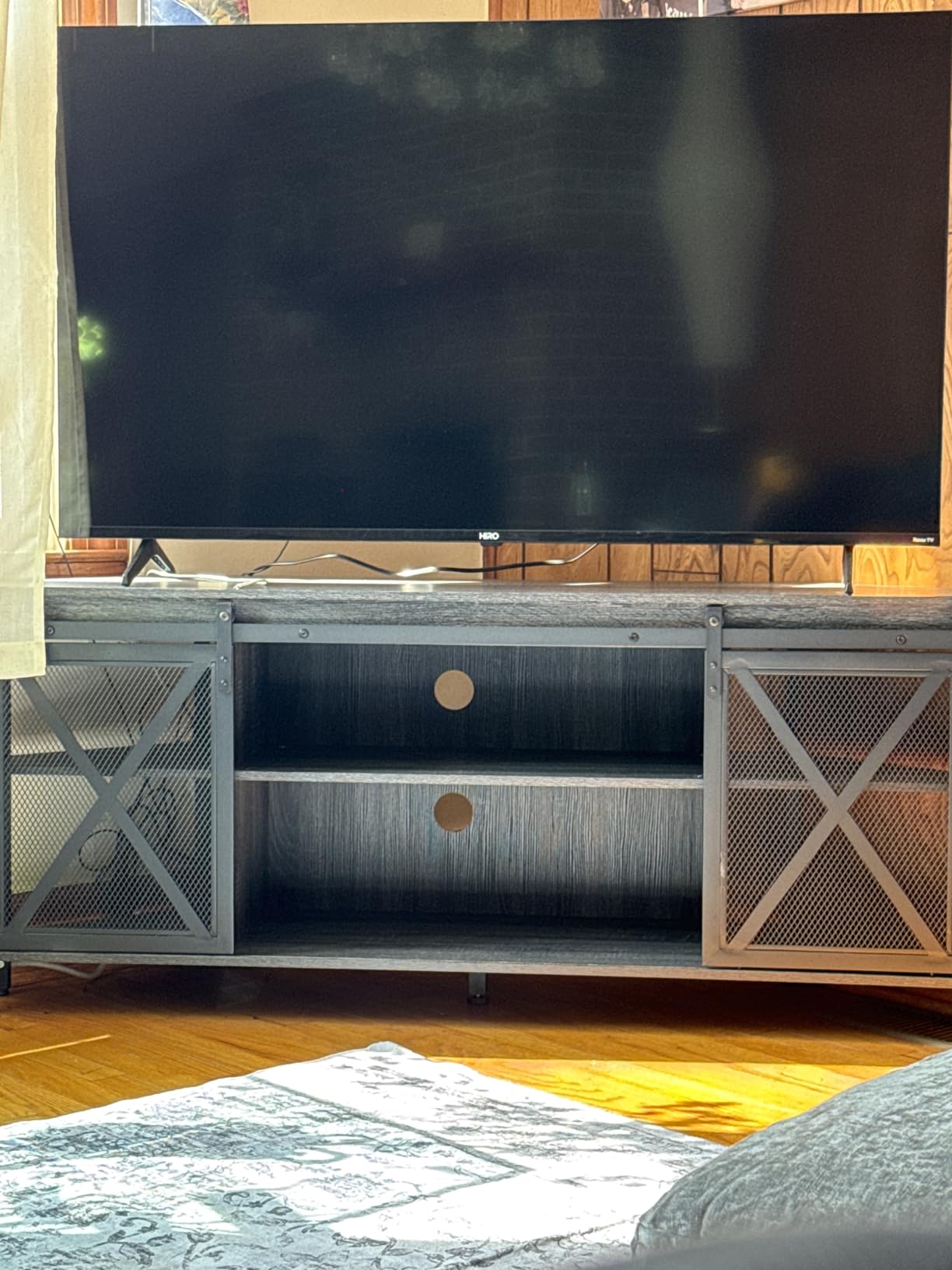 HOMISSUE Corner TV Stand for 55 Inch TV, Rustic Corner Entertainment Center with Storage, Industrial Media Console Table with Sliding Barn Door customer photo 1