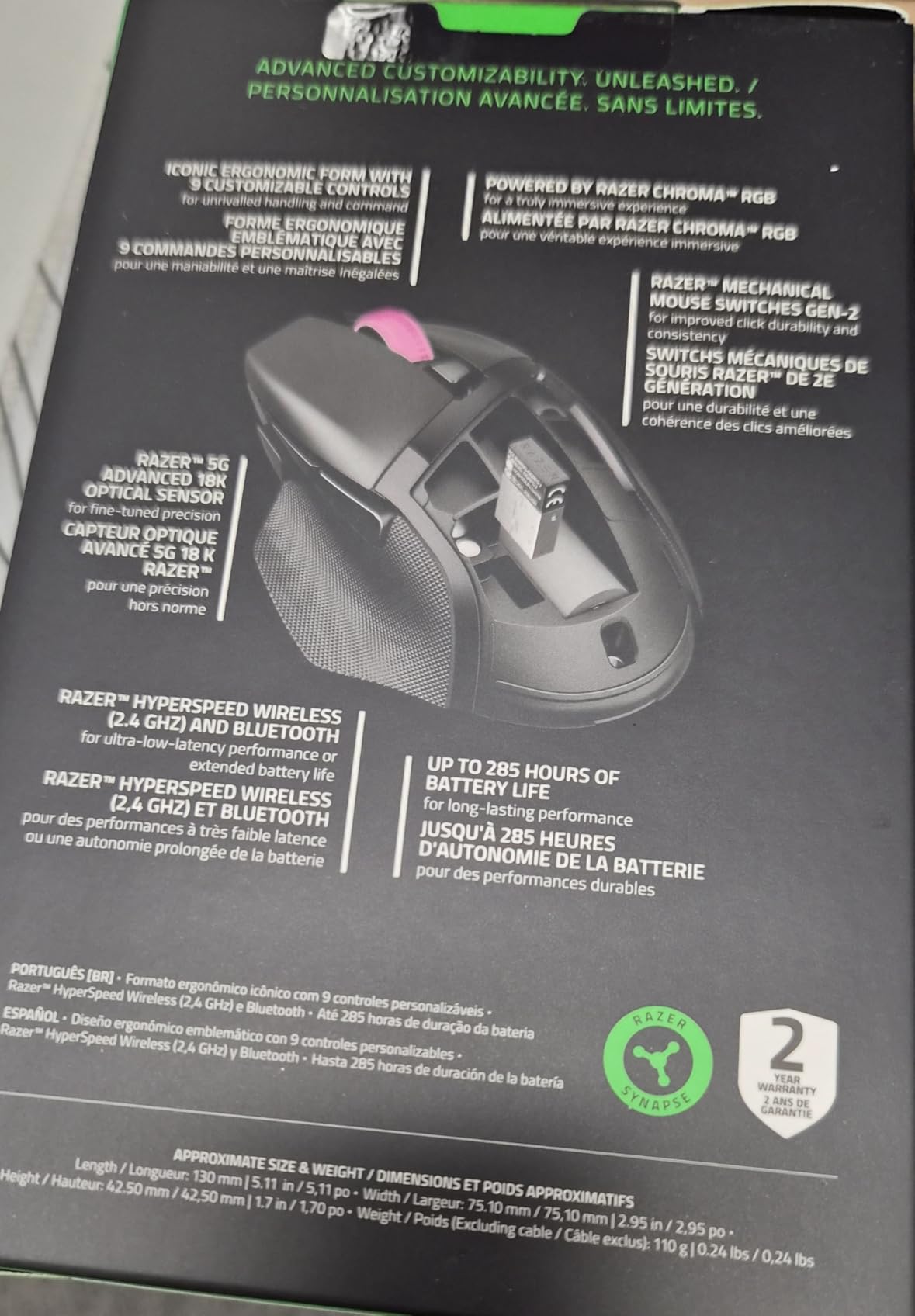 Razer Basilisk V3 X HyperSpeed Customizable Wireless Gaming Mouse: Mechanical Switches Gen-2-5G Advanced 18K Optical Sensor - Chroma RGB - 9 Programmable Controls - 285 Hr Battery - Classic Black customer photo 2