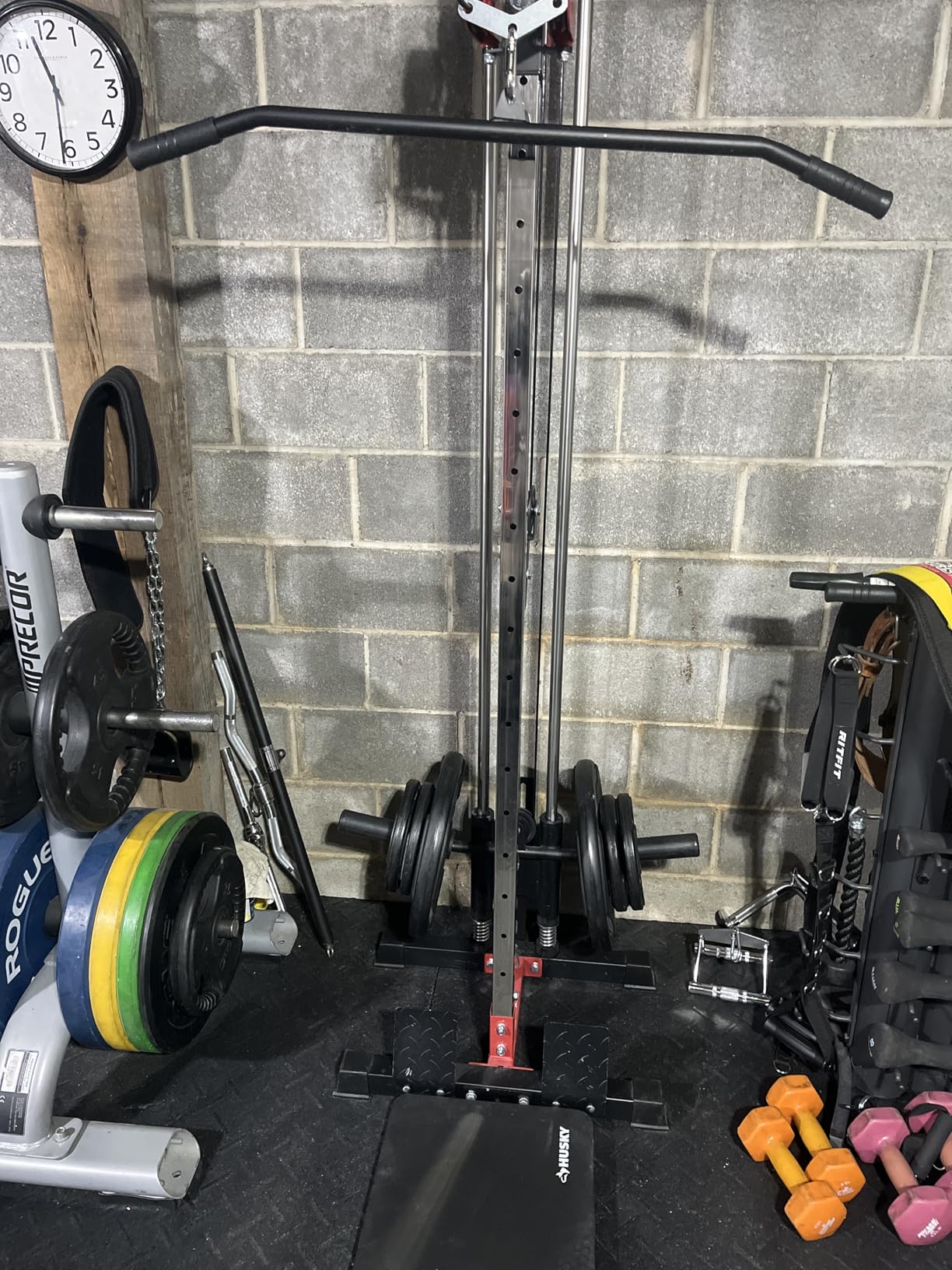 ER Kang Cable Station Wall Mount, 18in Pulley Tower, Dual Pulley System, High & Low Cable Machine, LAT Pull-Down & Row Tower with Flip-Up Footplate, Home Gym Cable Crossover (Red) customer photo 1