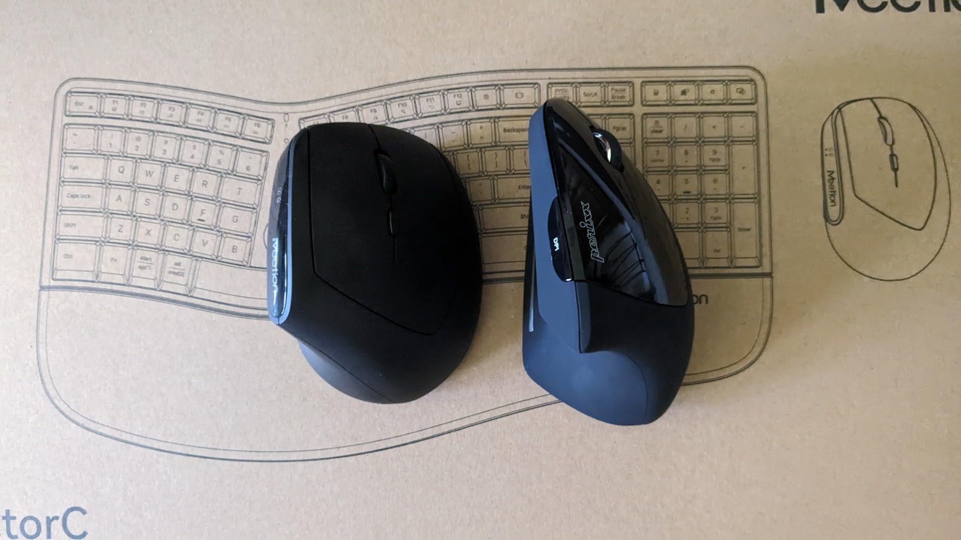 MEETION Ergonomic Keyboard and Mouse, Wireless Keyboard with Vertical Mouse, Split Curved Keyboard with Wrist Rest, Natural Typing USB Receiver Rechargeable Full Size, Windows/Mac/PC/Laptop, Large customer photo 2