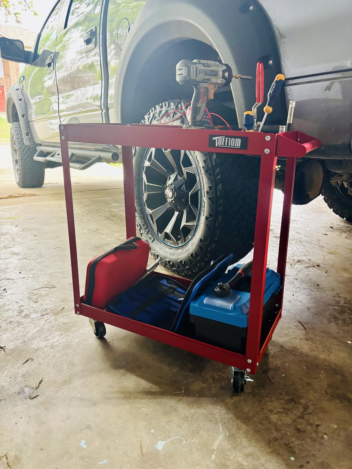 TUFFIOM 3 Tier Rolling Tool Cart, 330 Lbs Capacity, Red, 3 Shelves Steel Utility Cart customer photo 2