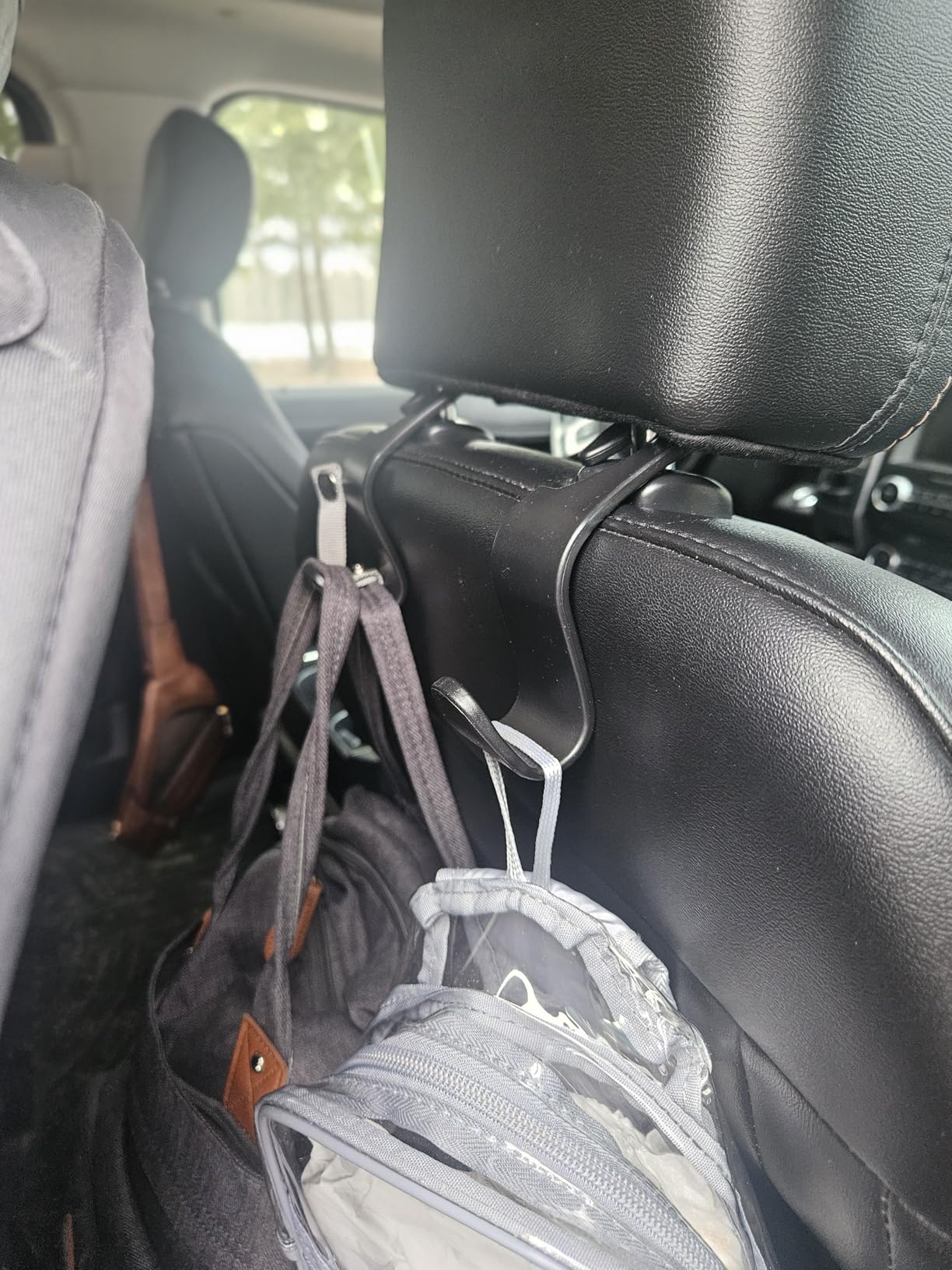 Amooca 4-Pack Car Headrest Hooks Vehicle Storage Organizer for Purses Handbags Groceries Coats -Holds 55lbs 360° Rotating Simple Design Black Checkered customer photo 2