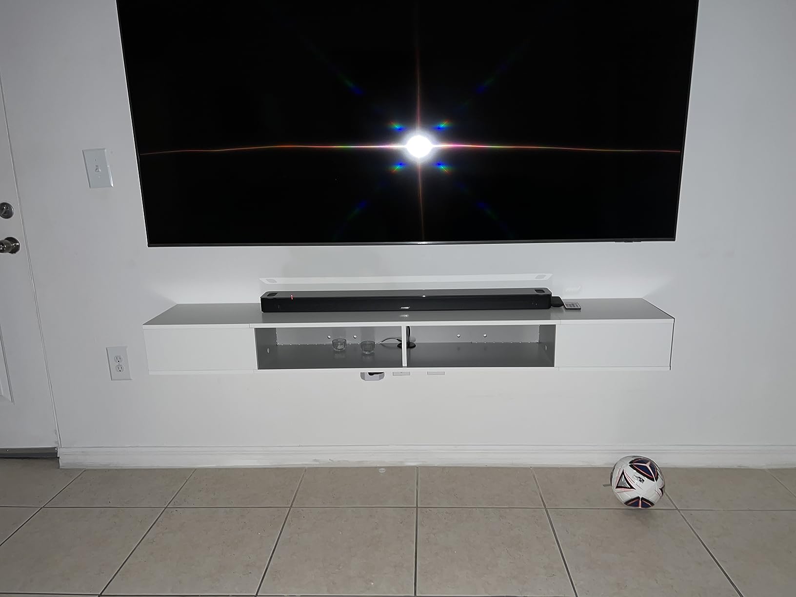 WAMPAT Floating Entertainment Center for 80 Inch TV, TV Stand Wall Mounted with LED Light, Floating TV Shelf Under TV for Living Room, Bedroom, Black customer photo 2