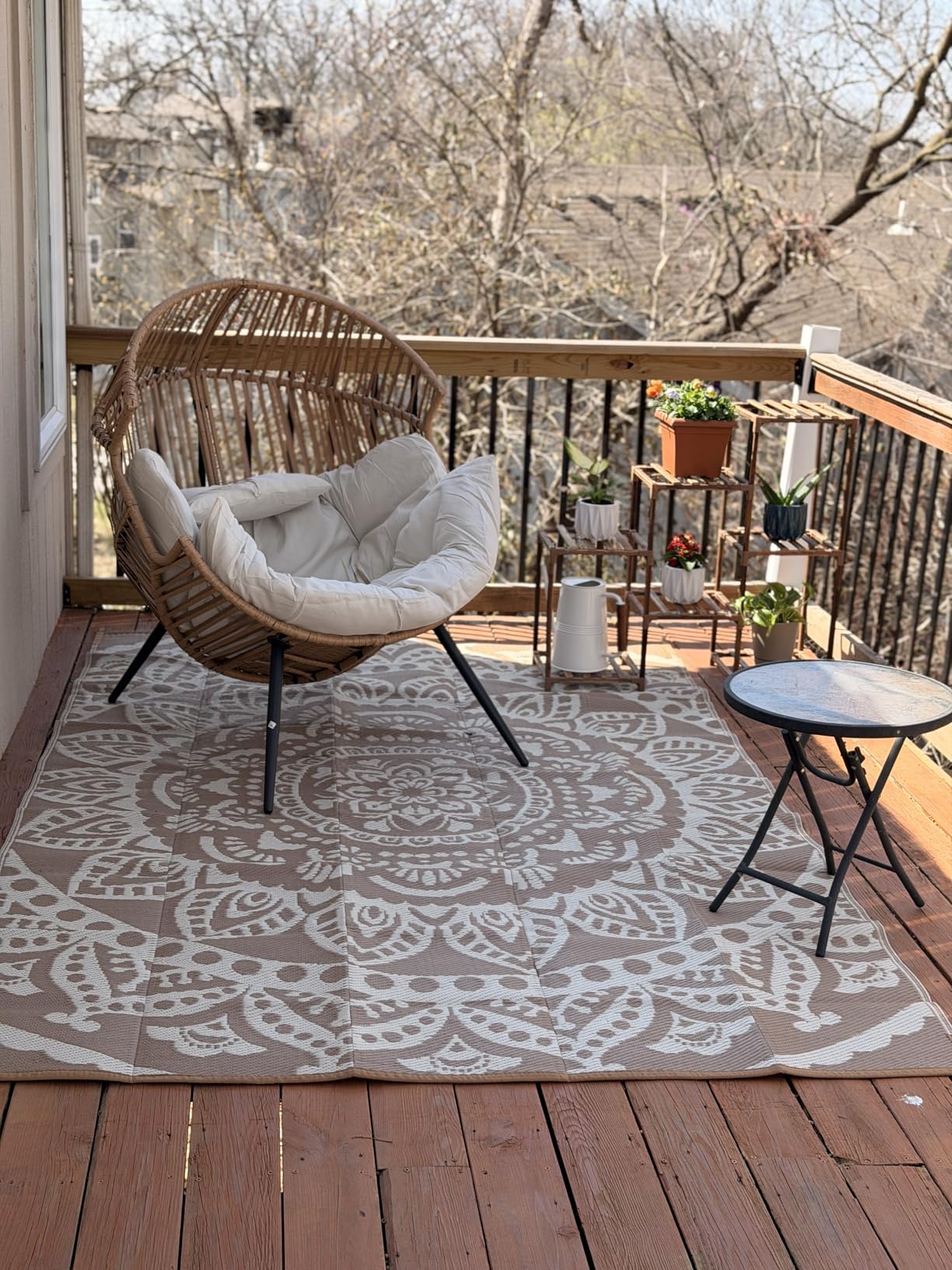 Bsmathom Waterproof Outdoor Rug 9x12 ft Large Reversible Boho Plastic Straw Patio Deck Camping Rugs, Indoor Outdoor Portable RV Mat Carpet for Outside, Porch, Balcony, Backyard, Beach, Pool, Grey customer photo 1