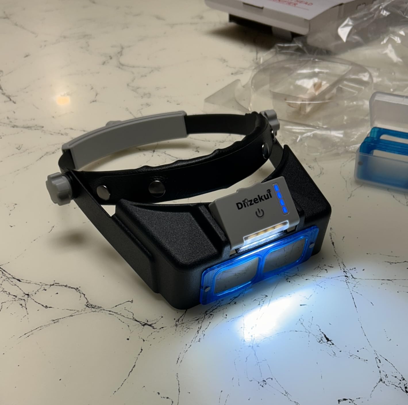 Headband Magnifier with LED Light, Rechargeable Head Mount Magnifier 1.5X to 3.5X, Optical Magnifying Glass with Lens, Jewelers Optivisor Hobbies Visor Magnifying Glasses for Close Work customer photo 2