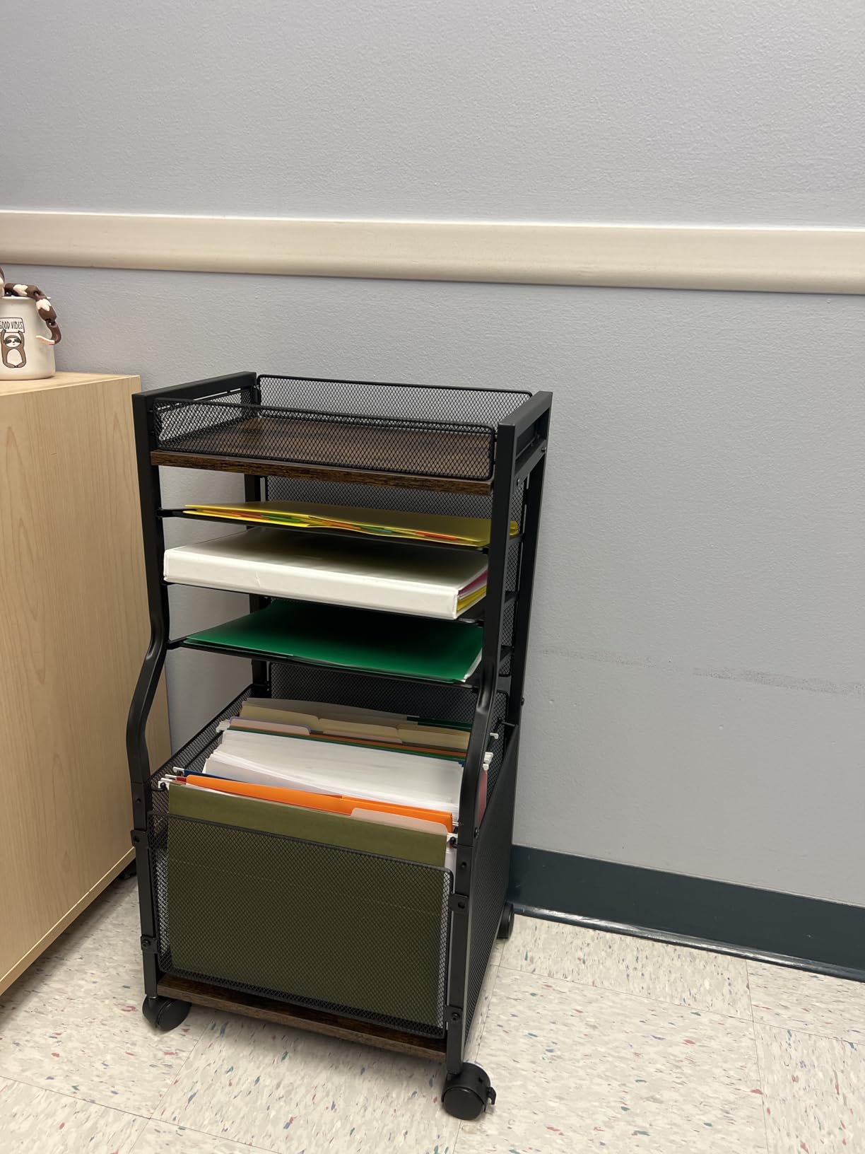 5-Tier Rolling File Cart with Lockable Wheels, Mobile Desk File Organizer Hanging File Folders Paper Letter Sliding Trays, Black Wood & Mesh Hanging Folder Drawer Organization for Office, Home, School customer photo 1