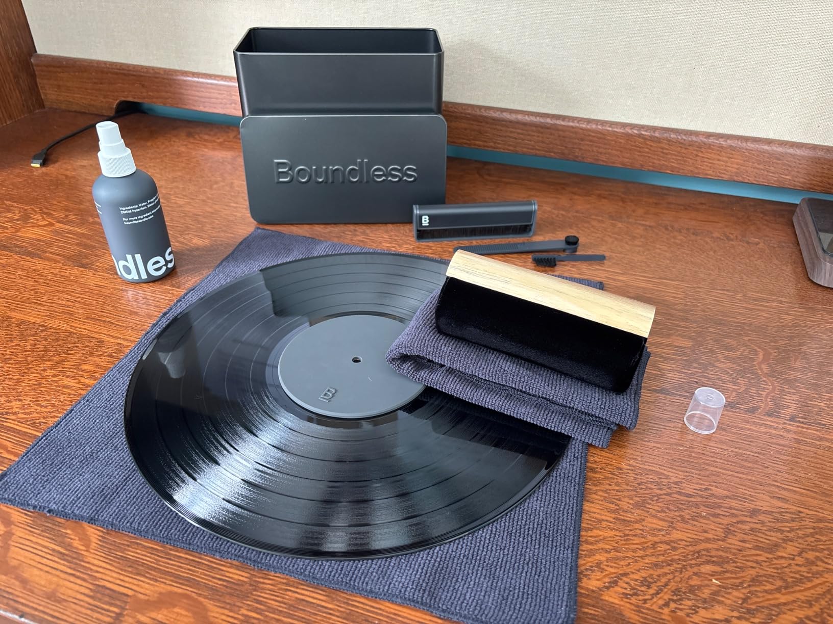Boundless Audio Vinyl Record Cleaning Kit - 8-in-1 Vinyl Cleaner Kit Includes Carbon Fiber & Velvet Record Brushes, Stylus Brush, Cleaning Solution, Microfiber Cloths & Metal Case customer photo 1