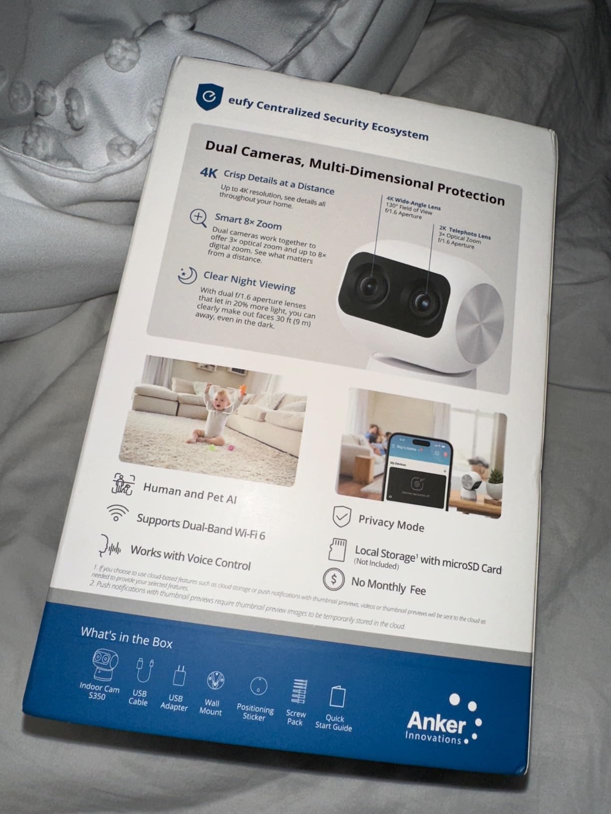 eufy Security 4K Indoor Camera S350-No Subscription, Dual Cameras, 8x Zoom, 360° Pan & Tilt, Work as Pet Camera, Nanny/Elder/Baby Monitor, AI Auto-Tracking, Human/Pet Detection, 2.4G/5G Wi-Fi customer photo 2