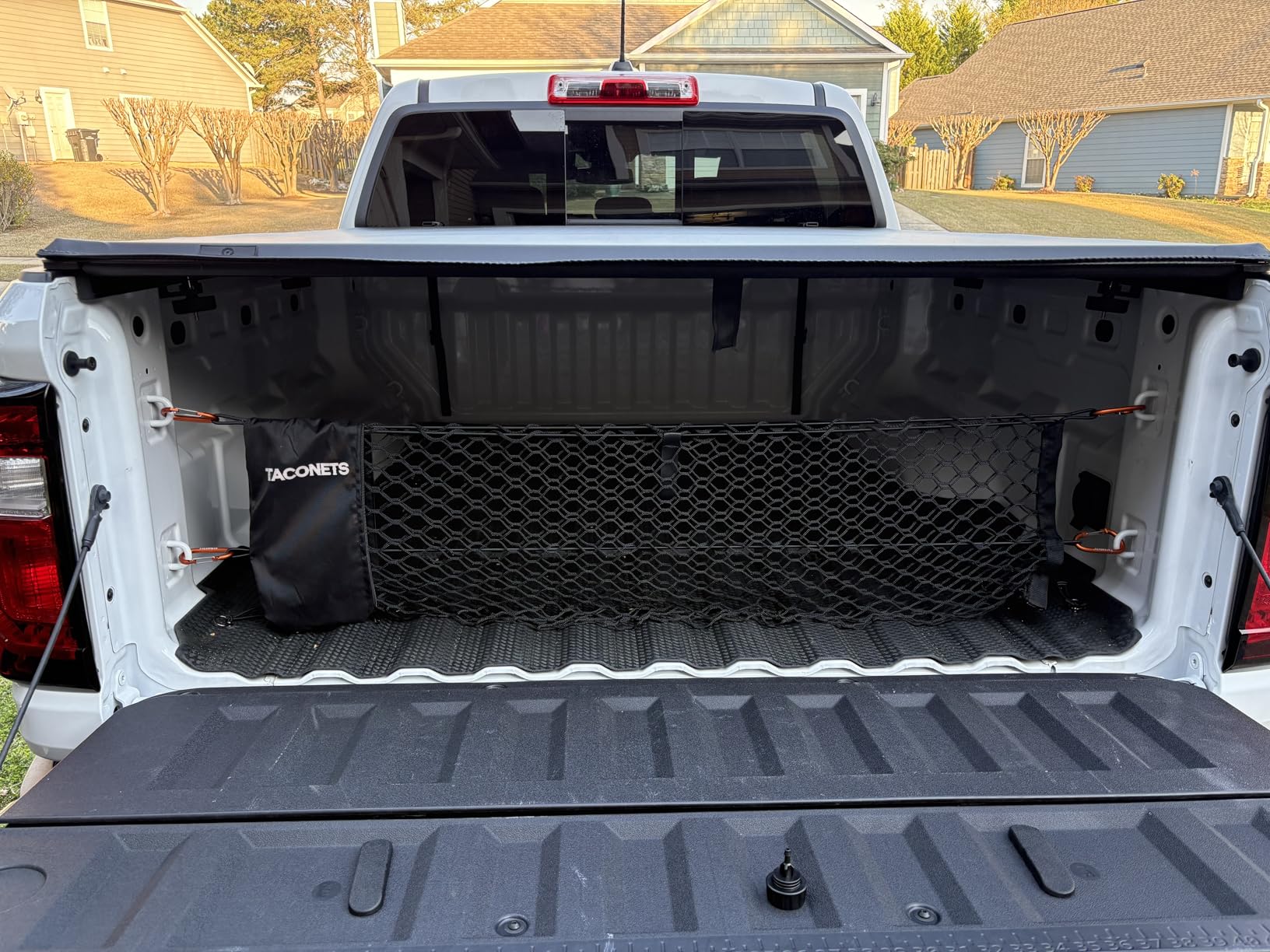 Envelope Cargo Net for GMC Sierra & Chevy Silverado - Fits 2013-Current - Upgraded 5mm Bungee - Integrated Storage Bag - Heavy Duty Carabiners - Designed in USA customer photo 1
