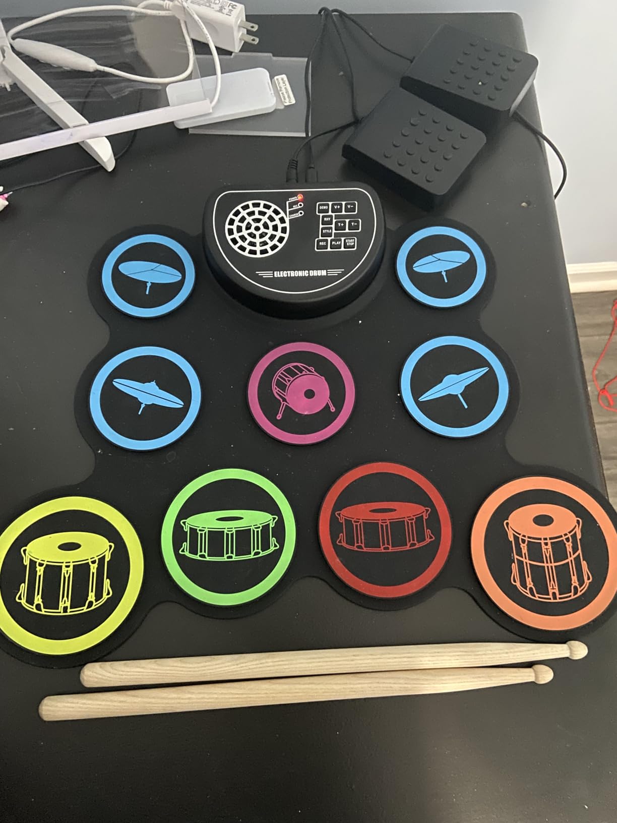 Electronic Drum Set, 9-Drum Practice Pad with Headphone Jack, Roll-up Drum Kit Machine with Built-in Speaker Drum Pedals and Sticks 10 Hours Playtime, Great Christmas for Kids customer photo 2