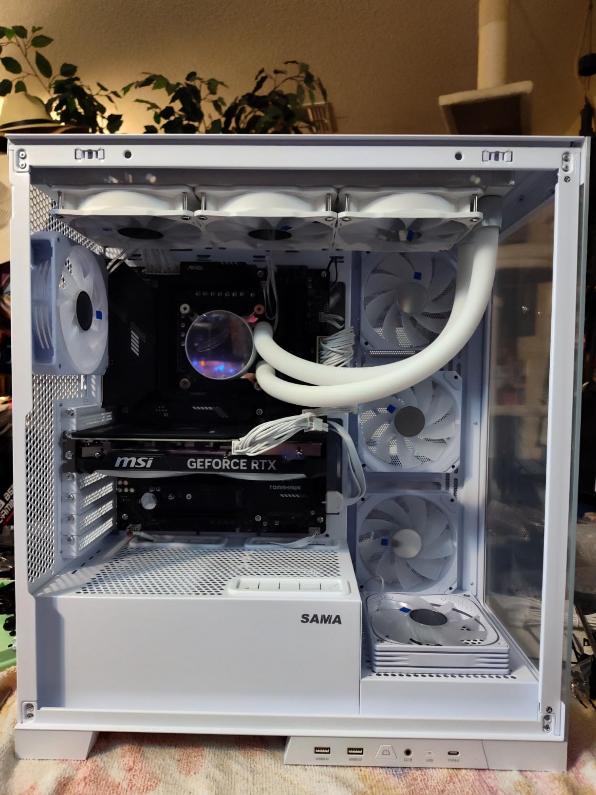 SAMA NEVIEW 4503 Mid Tower PC Case, Panoramic Dual Tempered Glass ATX Gaming Case, 4×120mm ARGB Fans with Hub, High Airflow, Back-Connector Ready, Type-C & 2× USB 3.0, 360mm AIO Support, White customer photo 1