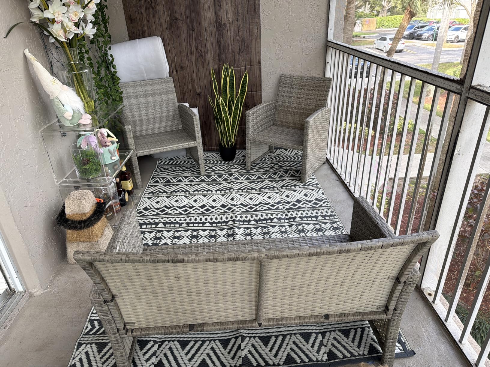 MontVoo Outdoor Rug 8x10 Waterproof Outdoor Patio Rug Mat Reverisble Plastic Straw Outdoor Rug for RV Camping Picnic Beach Balcony Boho Grey customer photo 2