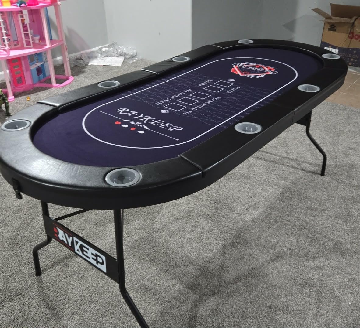 RAYKEEP 71 Inch Poker Table Foldable, 8 Player Folding Poker Tables w/Collapsible Legs, Casino Grade Felt, Padded Rails and Cup Holders, Portable Poker Table for TexasHoldem Poker and Blackjack customer photo 1