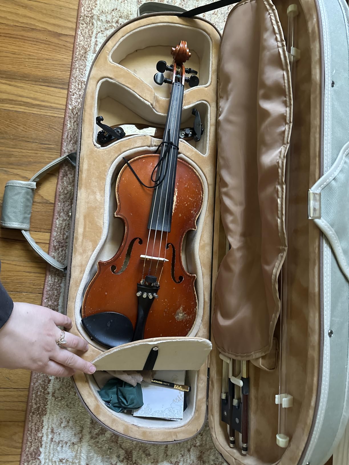 Violin Case 4/4 Full Size Nylon Oxford Lightweight box Adjustable shoulder straps Travel violin case bag (pea green) customer photo 1