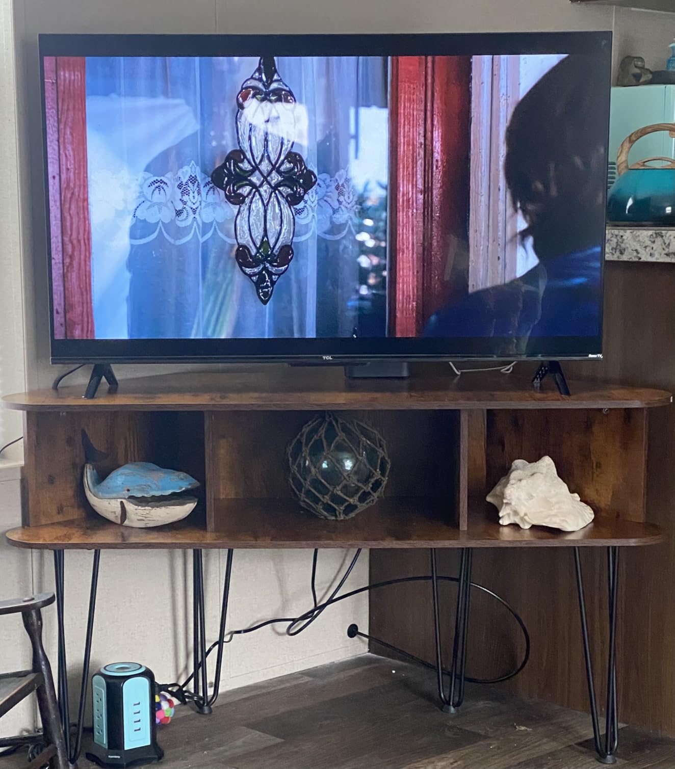 Corner TV Stand for 50 Inch TV, Entertainment Center with Storage Cabinet, Industrial Media Console Table with High Metal Feet customer photo 1