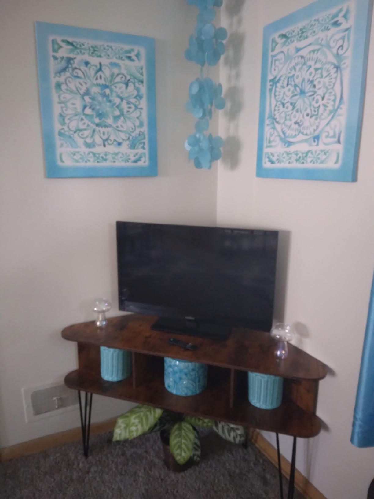 Corner TV Stand for 50 Inch TV, Entertainment Center with Storage Cabinet, Industrial Media Console Table with High Metal Feet customer photo 2