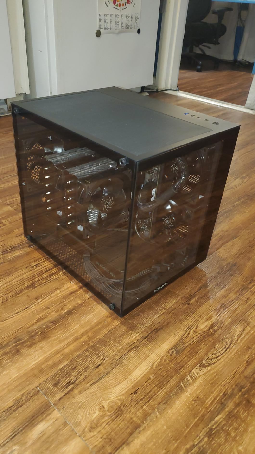 MOROVOL MATX PC Case,270° Panoramic Tempered Glass Panel Gaming PC Case,3 Fans Pre-Installed Micro-ATX Computer Case,USB 3.0,Black(V3) customer photo 2