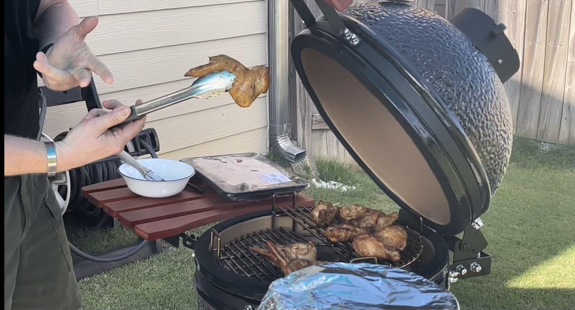 ROOMTEC 18 inch Kamado Charcoal Grill with Cover, Portable Camping Grill with Cart and Side Shelves, Tabletop Barbecue Grill for Home Party and Outdoor Backyard Cooking, Black customer photo 1