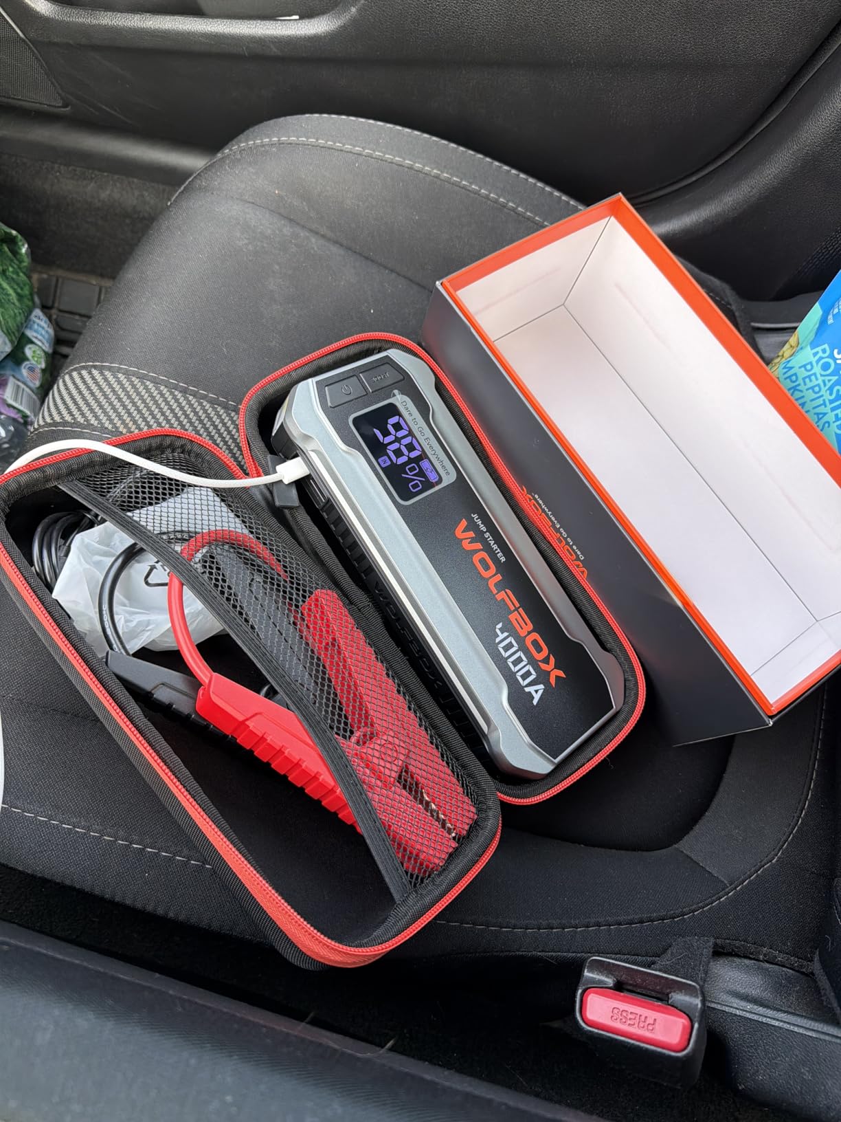WOLFBOX 4000A Jump Starter, 12V Car Battery Jumper Starter Portable with 65W Quick Charger, LED Display, 88.8Wh Booster Jump Box Pack (10L Gas 10L Diesel Engine) customer photo 1