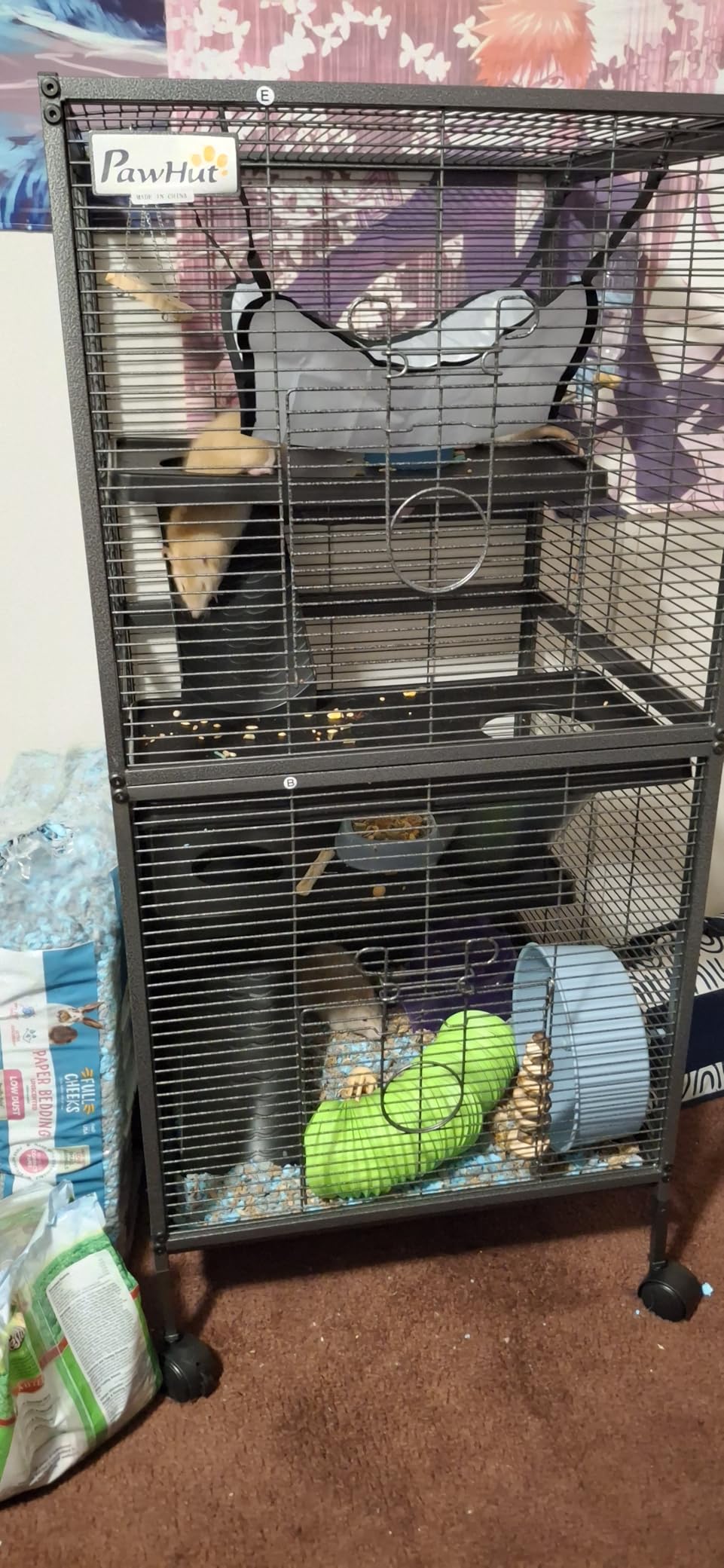 PawHut Metal Small Animal Cage, 4-Tiers Rolling Big Ferret Cage with Hammock, Removable Tray, for Chinchilla, Sugar Glider, White customer photo 1