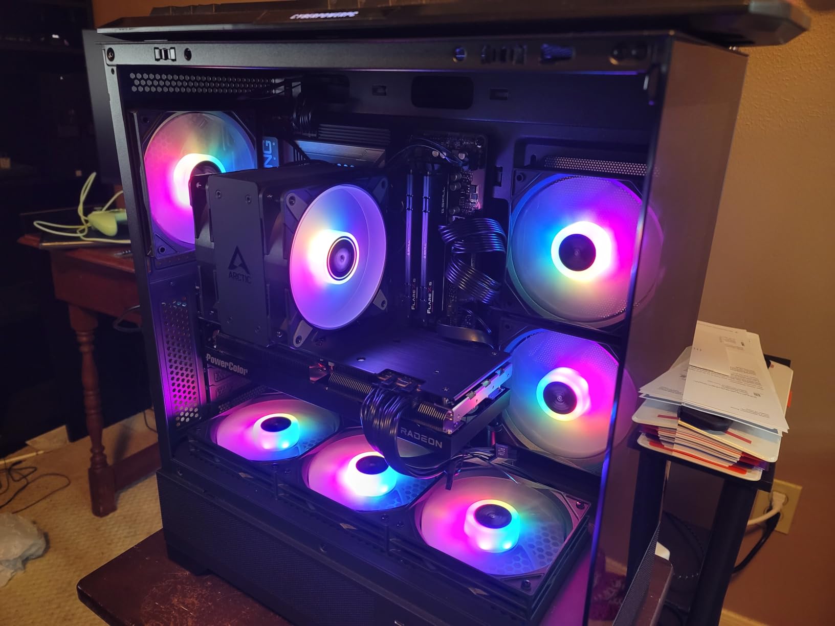 Okinos Aqua 7, Pre-Installed 6 × 120mm PWM ARGB Fan, ATX Mid Tower PC Case, Computer case with Panoramic View Tempered Glass Front & Side Panel, Type C Port, Gaming PC Case, Black customer photo 1