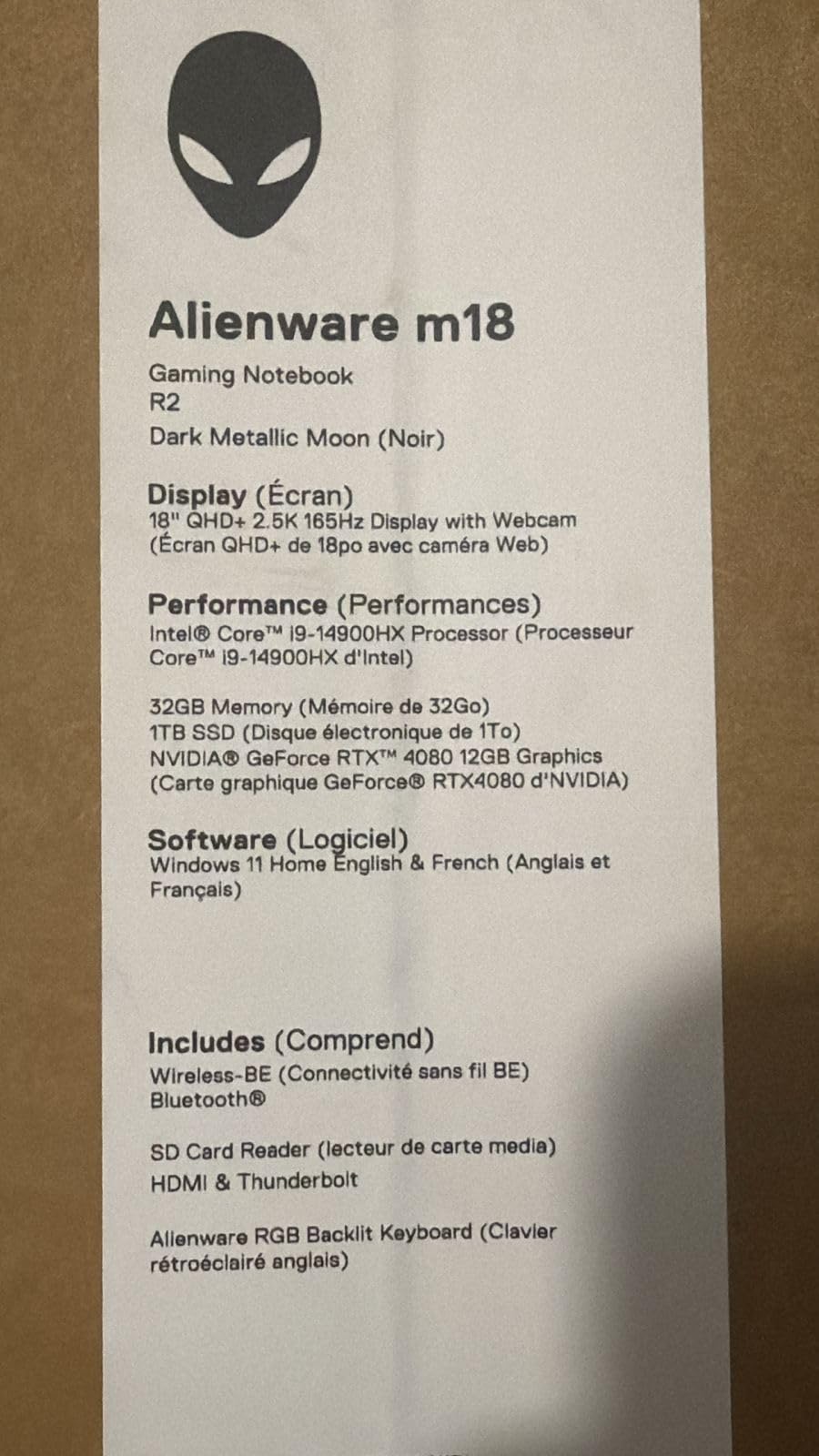 Alienware M18 R2 Gaming Laptop - 18 QHD+ 165Hz 3ms Display, Intel Core i9-14900HX, 32GB DDR5 RAM, 1TB SSD, NVIDIA GeForce RTX 4080 12 GB GDDR6, Windows 11 Home customer photo 2