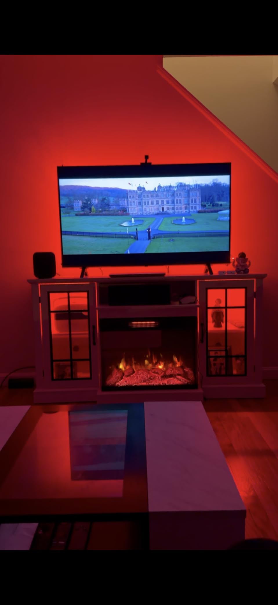 oneinmil 36 Inch 3-Sided Glass Fireplace TV Stand for TVs up to 80