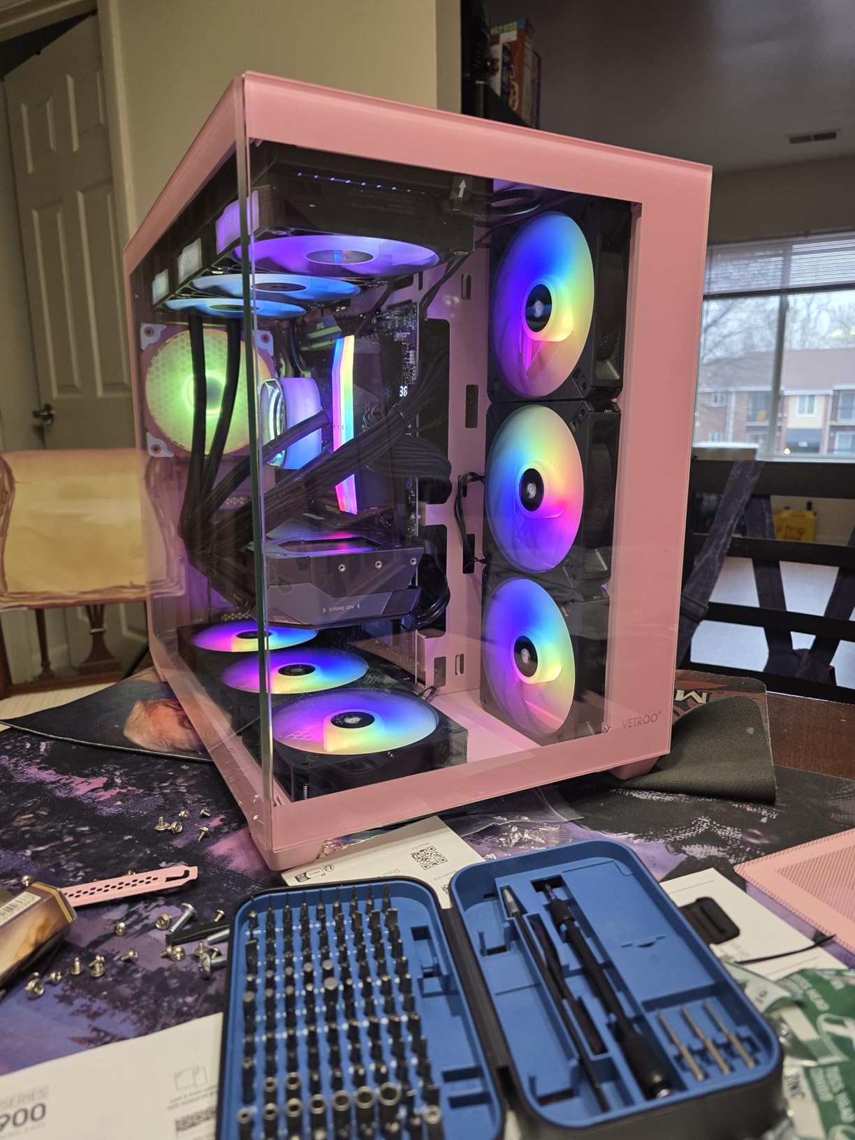 Vetroo AL900 ATX PC Case with 270° Full View Tempered Glass, Pre-Installed ARGB & PWM FDB Fan, Pre-Installed ARGB & PWM FDB Fan, Supports 360mm Radiator & 10 Fans, Type-C Ready, for 50 Series GPUs (White) customer photo 2