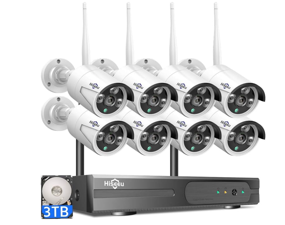 Hiseeu Wireless Pro WiFi Security Camera System, 16CH 4K NVR Kit, 8Pcs 5MP CCTV Home Security Camera System for Indoor/Outdoor, Night Vision, Waterproof, Motion Detection, 3TB HDD customer photo 1