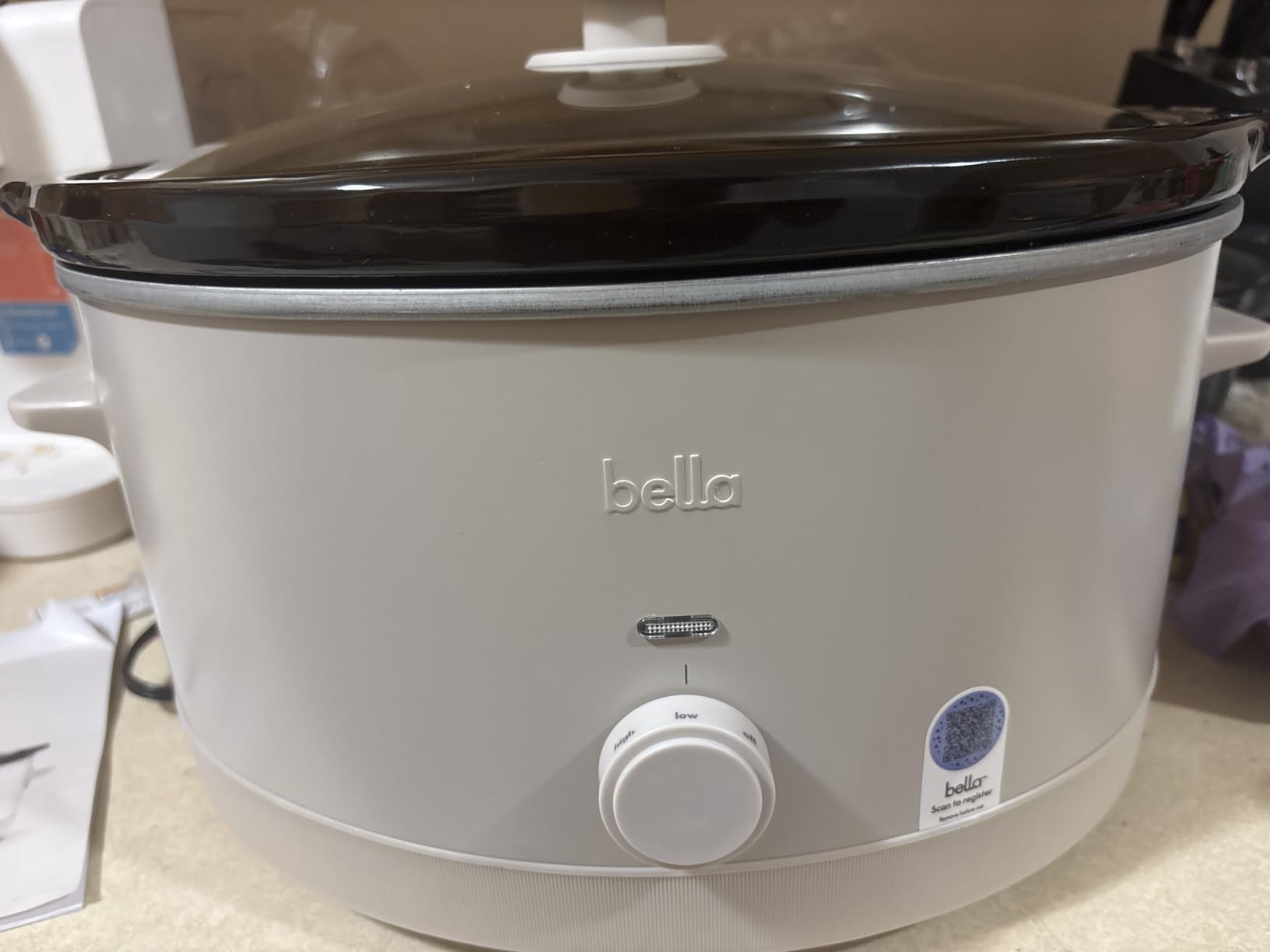 bella 6.0 Qt Manual Slow Cooker, Ceramic Nonstick Coating, 3 Temperature Settings, Dishwasher Safe Stoneware Pot and Tempered Glass Lid, Cool Touch Handles & Tangle Free Cord Wrap, Surf customer photo 2