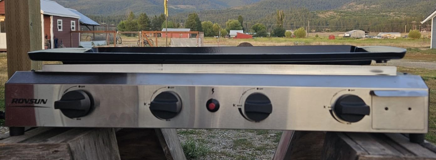 ROVSUN 2 Burner Portable Propane Griddle with Nonstick Enameled Tray, 20,000 BTU Tabletop Flat Top Gas Grill with Electronic Ignition & Regulator for Outdoor Cooking Camping BBQ Tailgating Picnicking customer photo 2