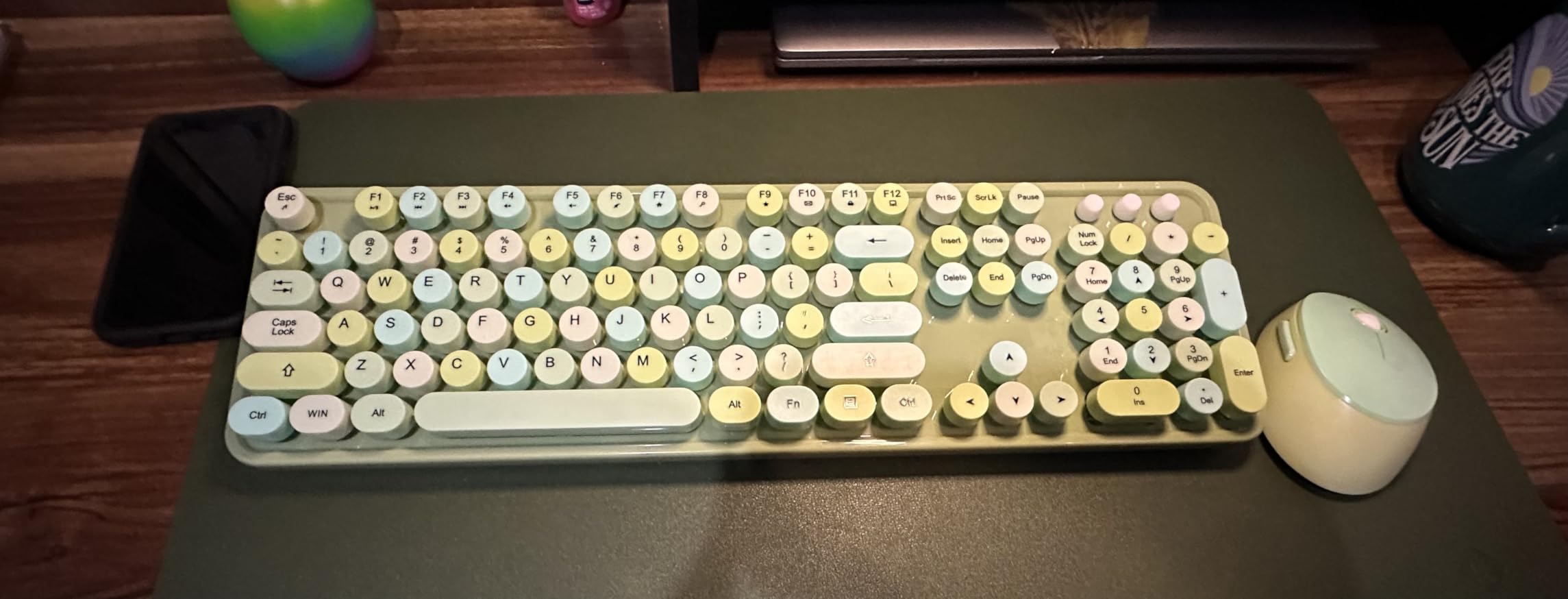 Wireless Keyboard, KOOTOP Cute Colorful 104 Keys Typewriter Retro Round Keycaps Keyboard for PC Laptop, Desktop, Windows, Home and Office Keyboards, s500 coffee customer photo 2