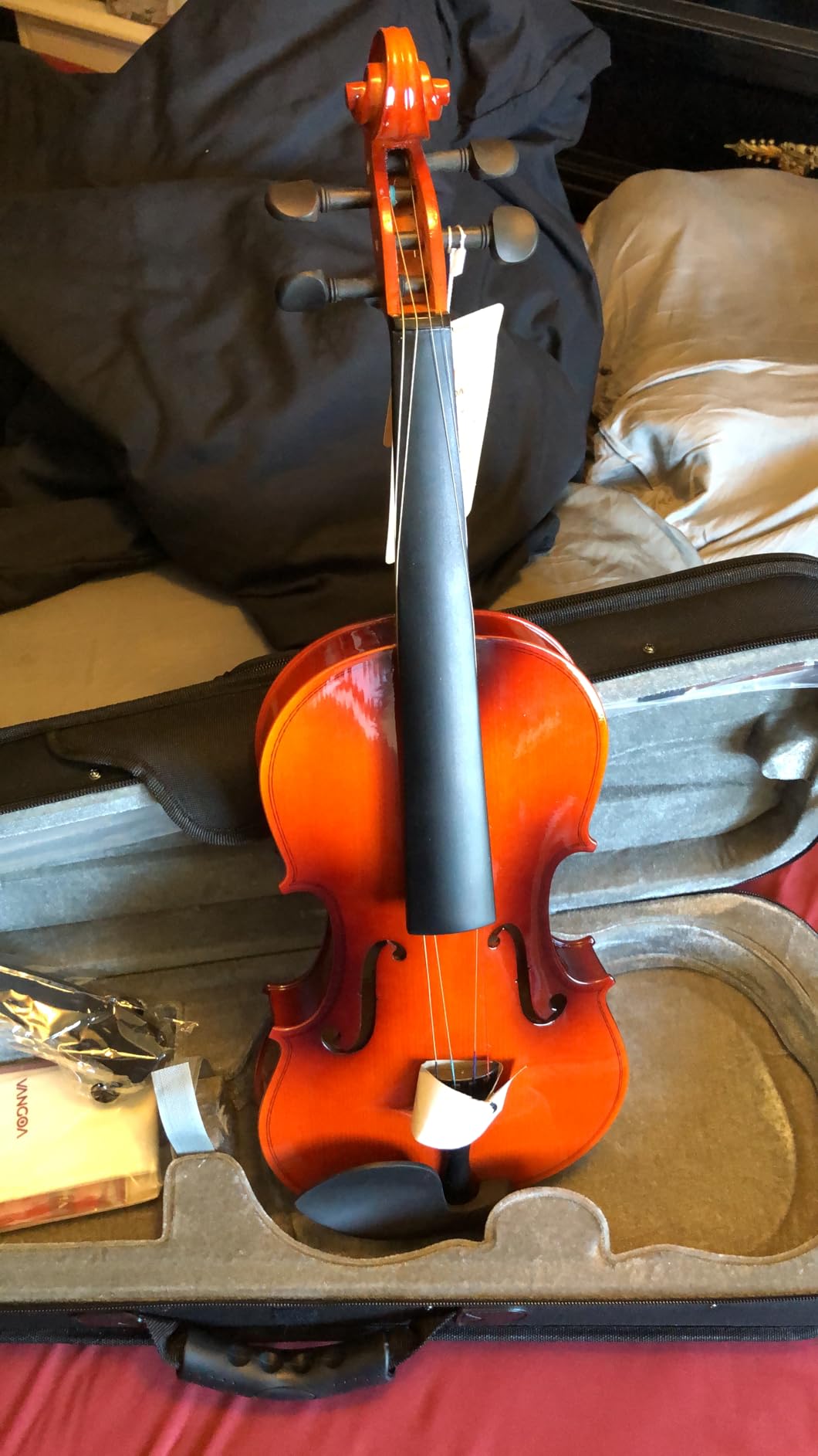Vangoa Violin 4/4 Full Size Fiddle Set, Handcrafted Spruce Acoustic Violins Bundle Kit for Beginners Adults, Starter Violin Outfit with Hard Case, Strings, Bow, Tuner, Mute, Notes Sticker customer photo 2