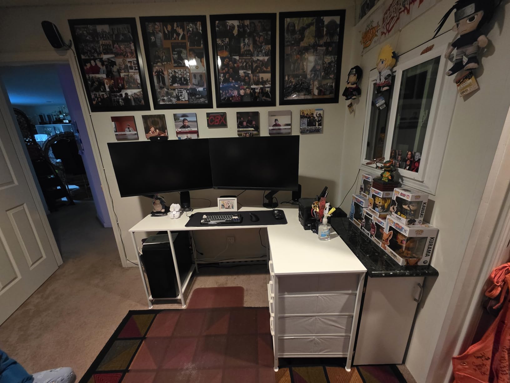 Korfile 59 inch L Shaped Computer Desk with Power Outlets, Home Office Desk with 4 Adjustable Storage Drawers & 2 Monitor Stands, Two Person Gaming Table for Bedroom, Black customer photo 2