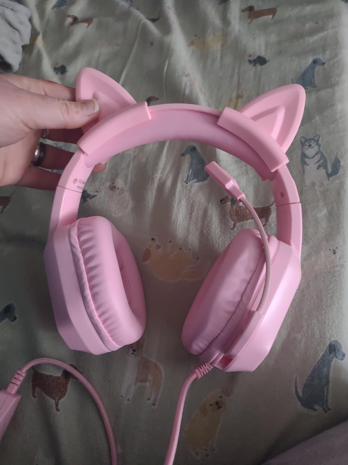 ZIUMIER Gaming Headset with Detachable Cat Ears, Compatible with PS4 PS5 Xbox One PC Laptop, Over-Ear Headphones with LED Light, Noise Canceling Mic, Stereo Surround Sound (Pink Cat) customer photo 2