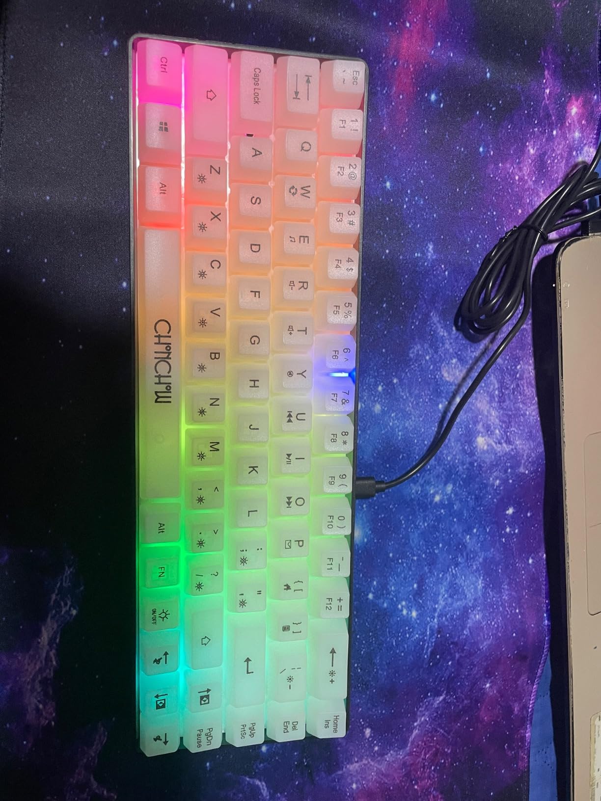 CHONCHOW Mini 60% Gaming Keyboard, Rainbow RGB Backlit 68 Keys Small Compact Keyboard, Transparent USB Wired Gaming Keyboards for Windows Laptop PC Mac Xbox PS4 PS5 Gamer customer photo 2