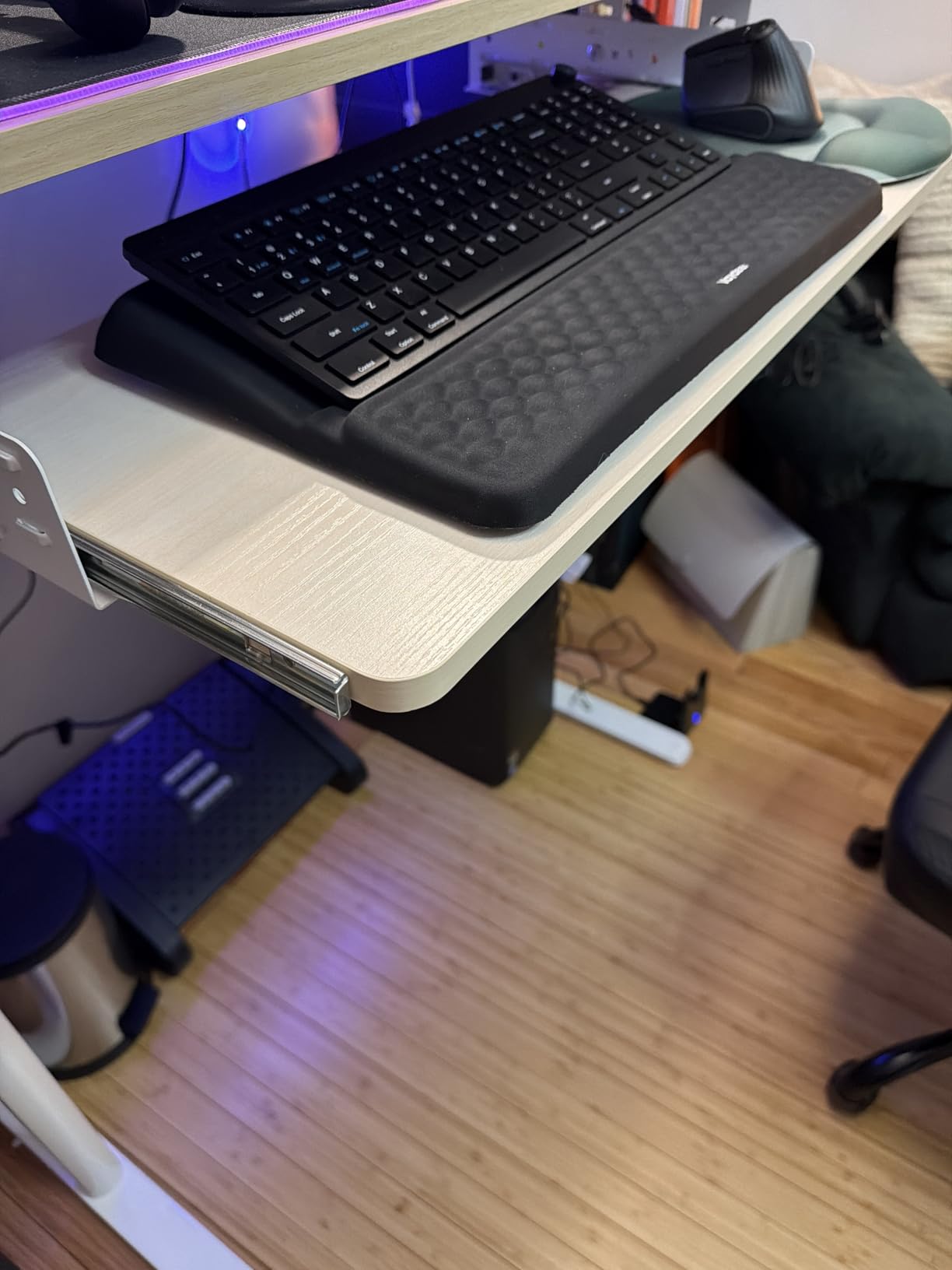 EUREKA ERGONOMIC Adjustable Keyboard Tray Under Desk, 28x11 Inch Large Slide Out Keyboard & Mouse Platform Tray, Wooden Pull Out Computer Keyboard Drawer for Typing Home Office Desk, Maple customer photo 1