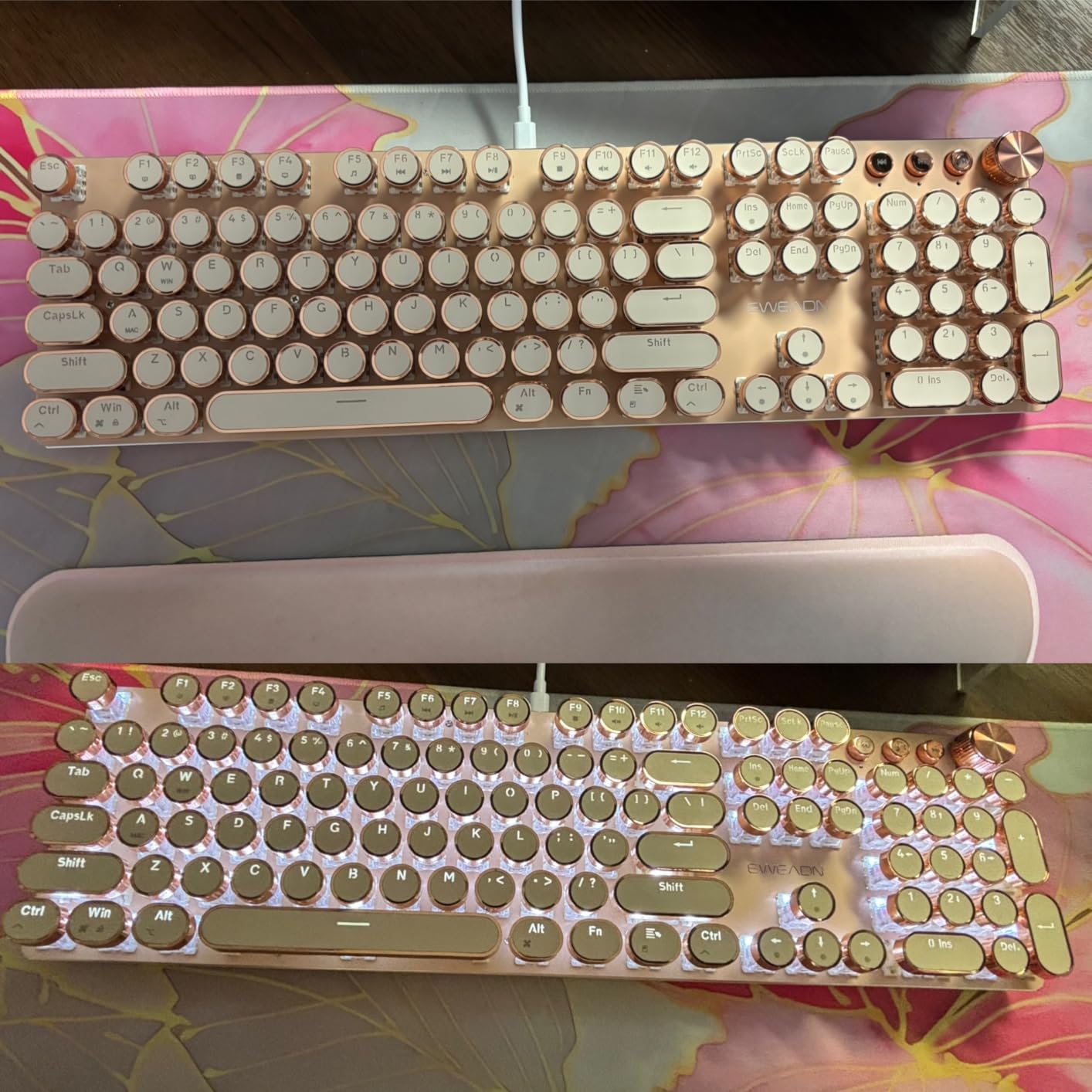 SEUNKWANG EWEADN Typewriter Style Mechanical Keyboard, Wired Typewriter Keyboards,104 Keys Backlit LED Metal Keyboards, Media Control Knob, Wired Computer Keyboard Pink Switch for Windows/PC-Green customer photo 1